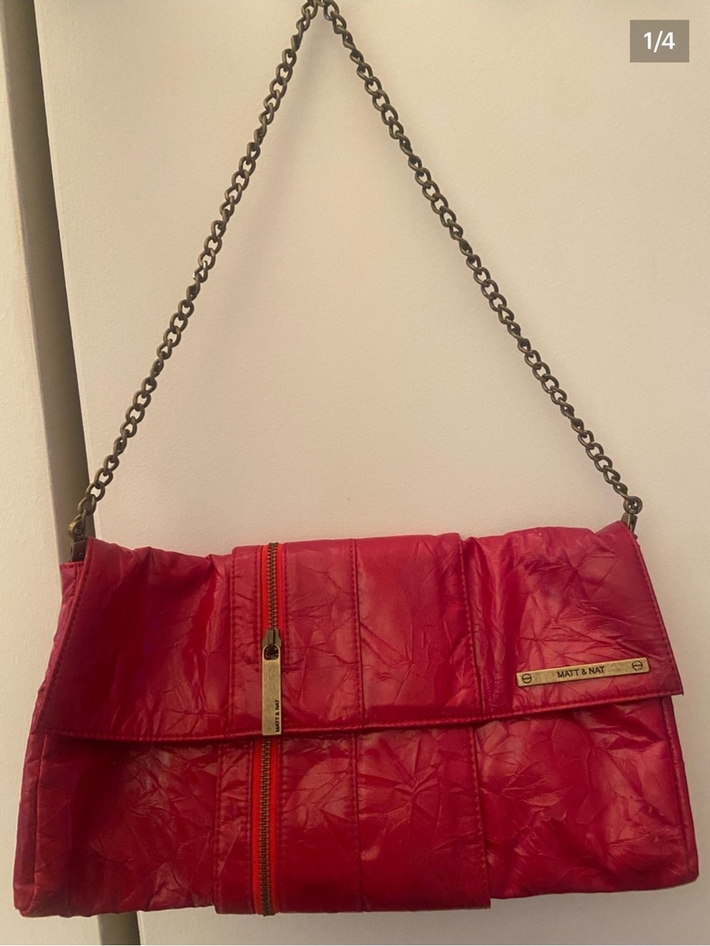 Matt & Nat Quilted Red Shoulder Bag with Chain Strap